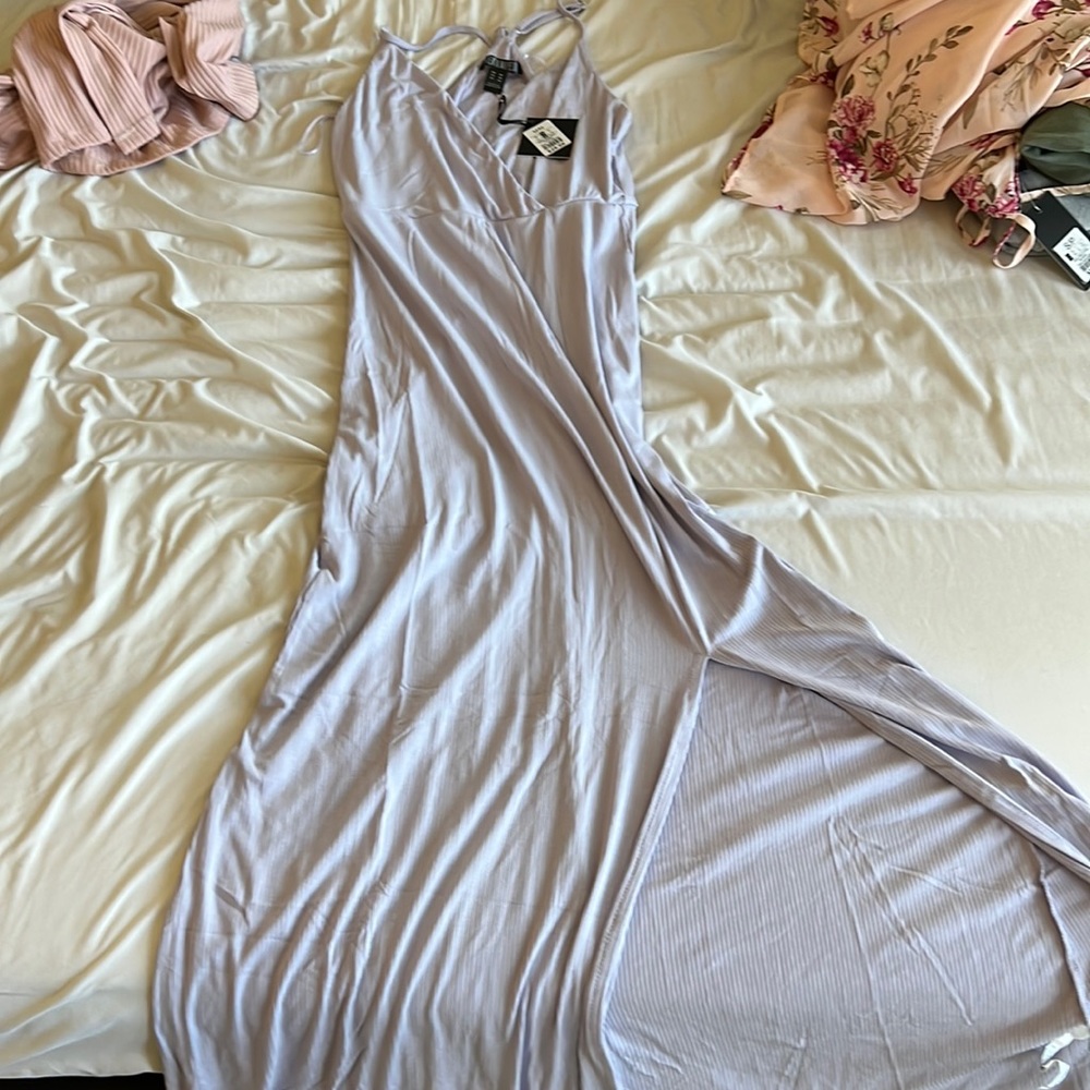 Lavender long maxi dress with slit. Never worn.